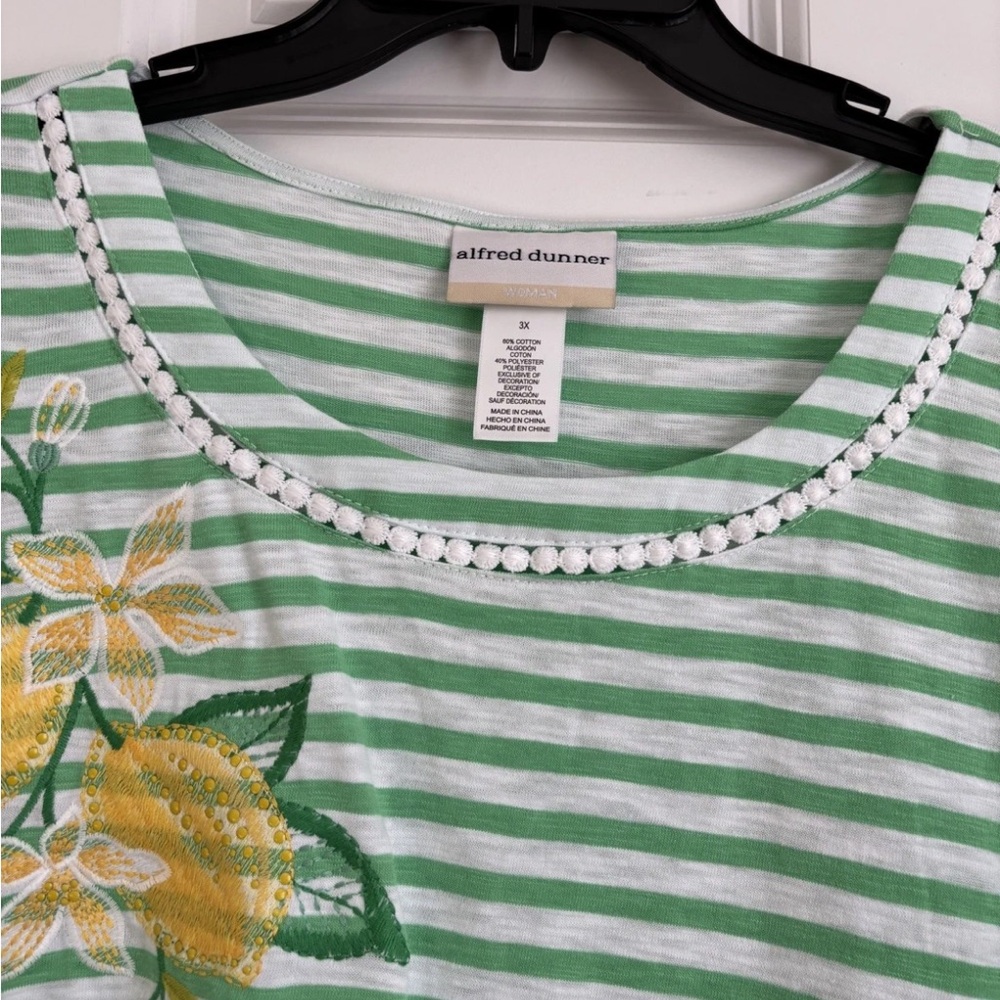 Alfred Dunner Green Stripe Lemon Print Short Sleeve Top - Picture 5 of 6